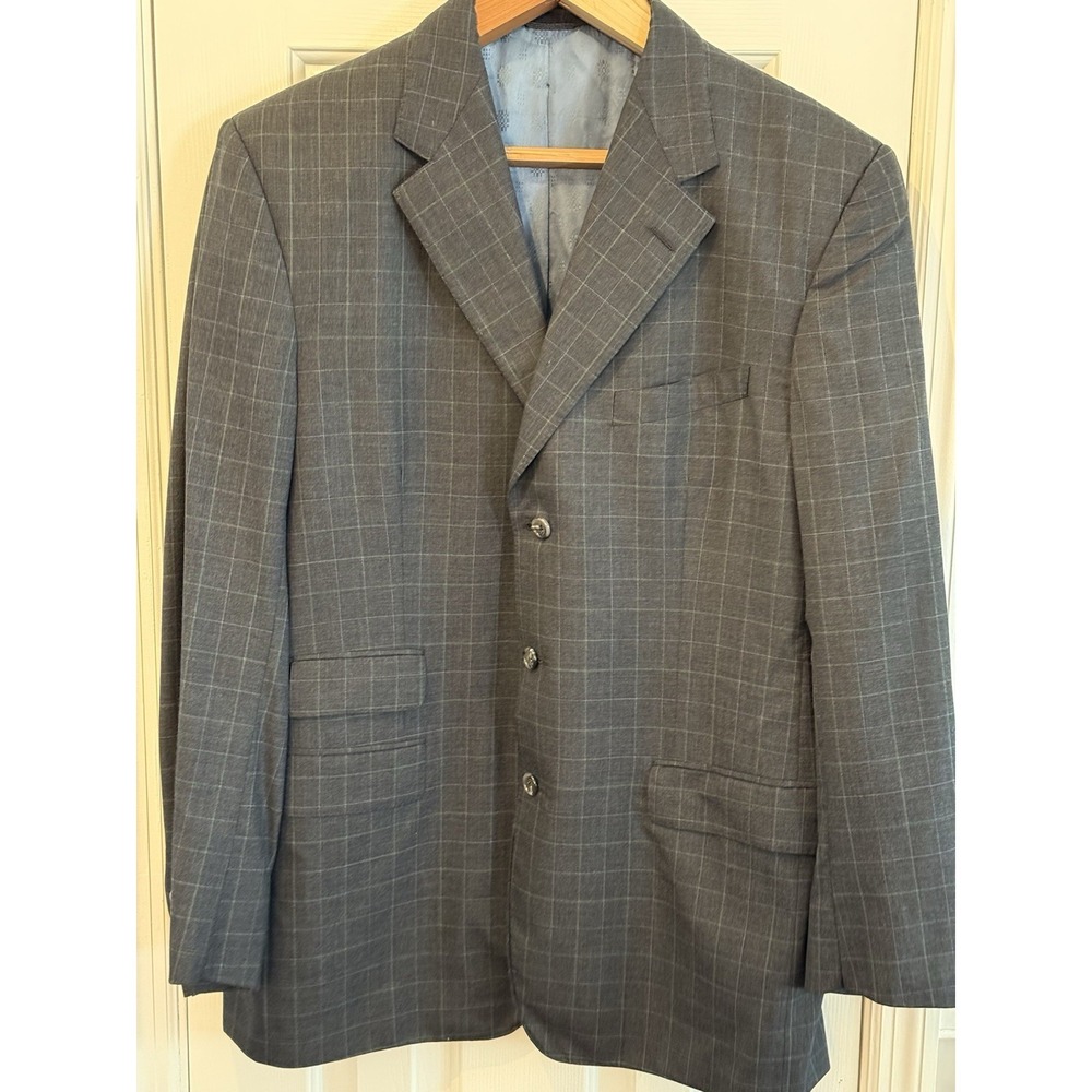 Richard Bennett Custom Windowpane Grey Blazer Ticket Pocket 44L Luxe Formal